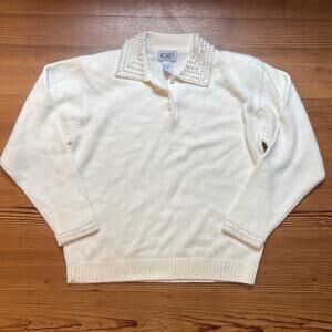 Koret‎ classic vintage twee white jeweled elegant collar sweater SIZE M